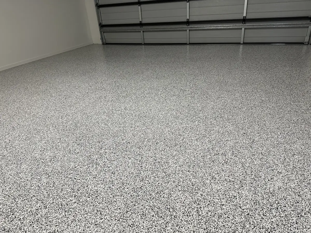 A finished flake epoxy garage floor