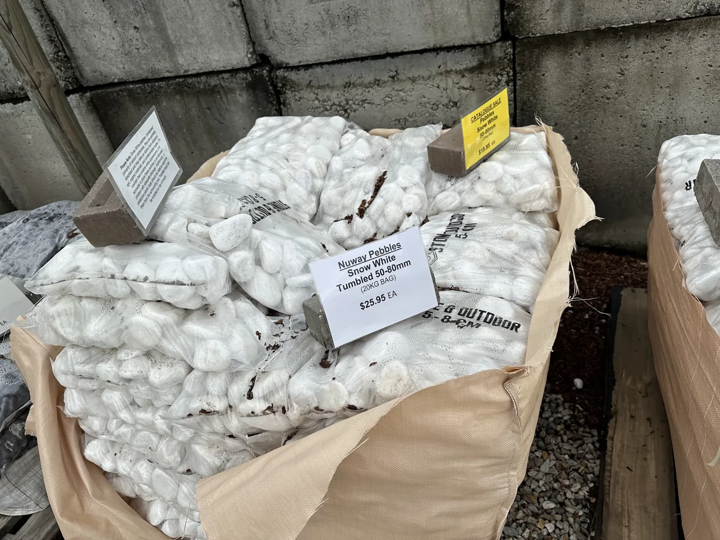 Bags of white pebbles